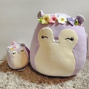 NWT Bundle Sydney the Purple Squirrel w/Flower Crown Clip & 8" Squishmallow